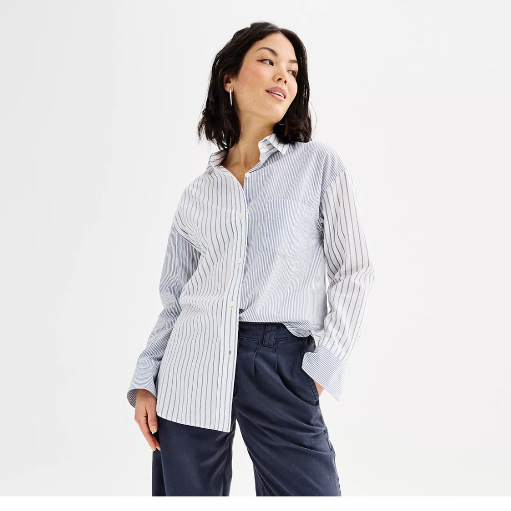 Sonoma | Cotton Oversized Boyfriend Button Down Shirt in Blue multi-stripe
